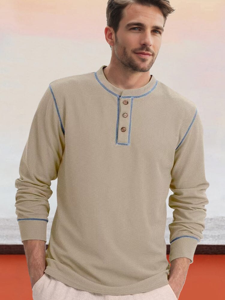 Comfy Versatile Waffle Henley Shirt - Image 2