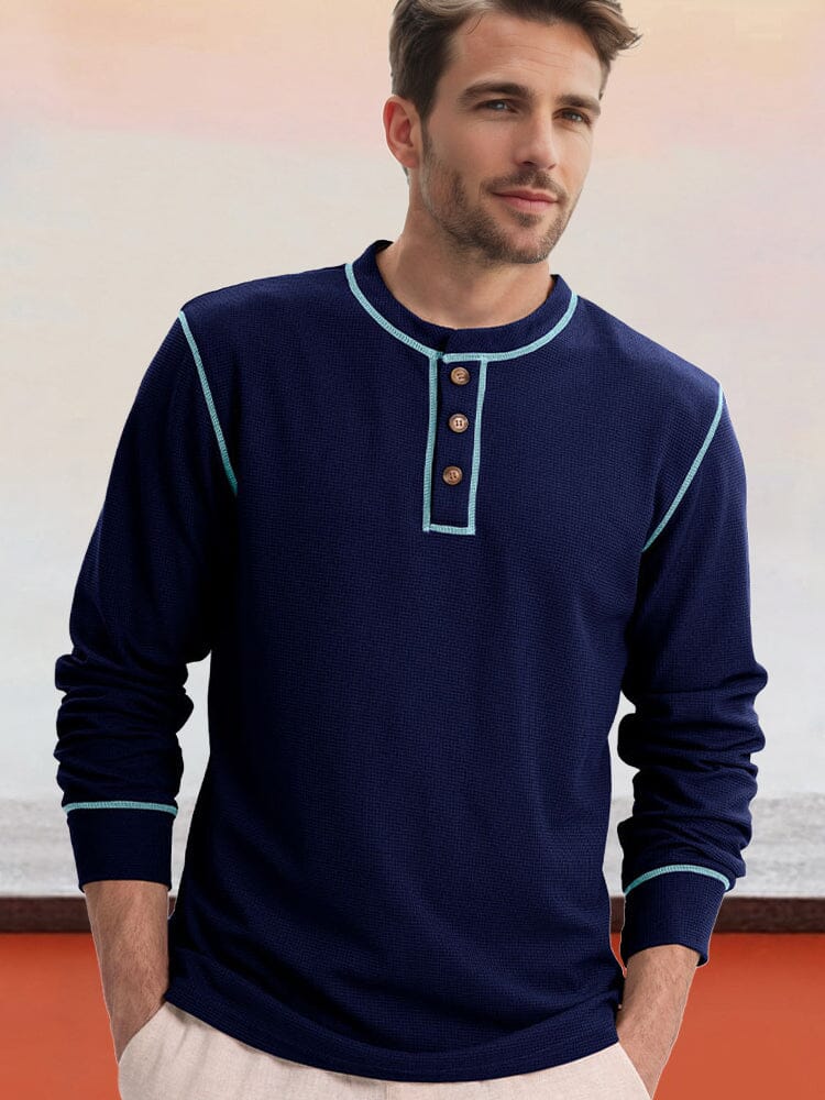 Comfy Versatile Waffle Henley Shirt - Image 4