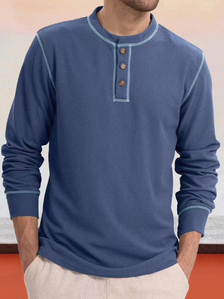 Comfy Versatile Waffle Henley Shirt - Image 5