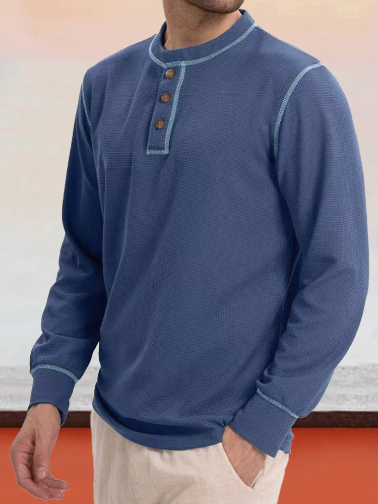Comfy Versatile Waffle Henley Shirt - Image 6