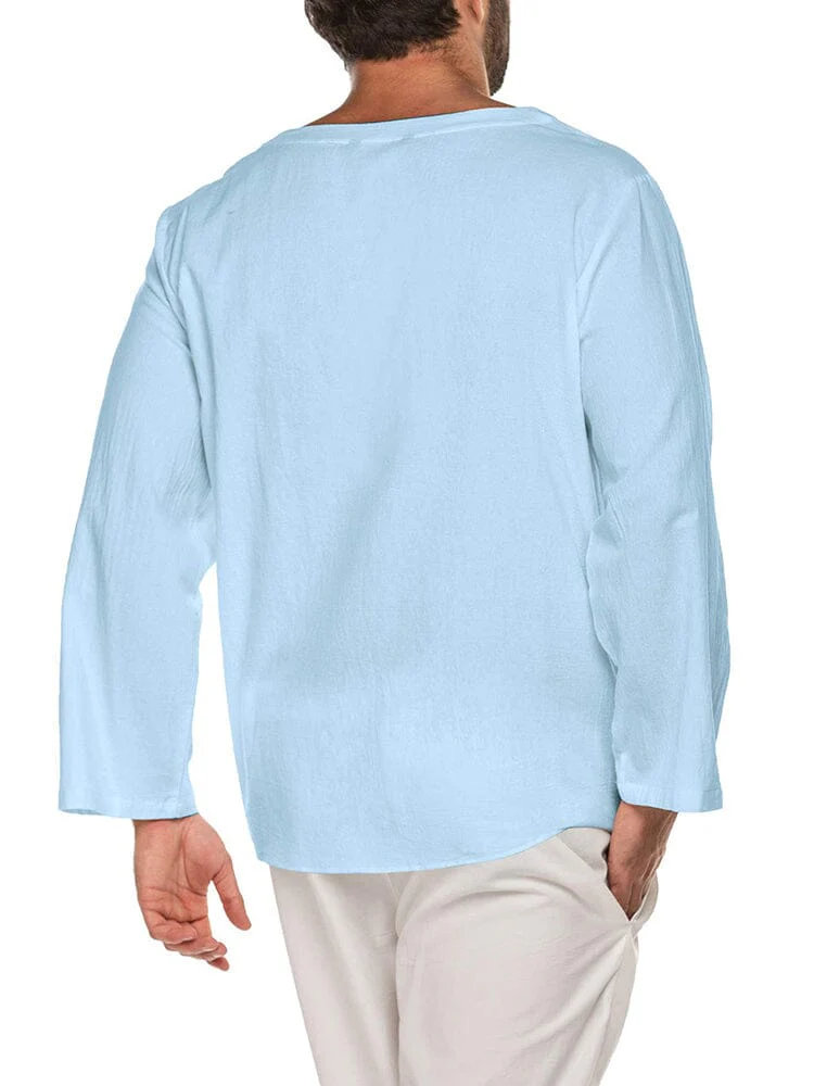 Breathable Solid Drawstring Cotton Linen Shirt (US Only) - Image 15