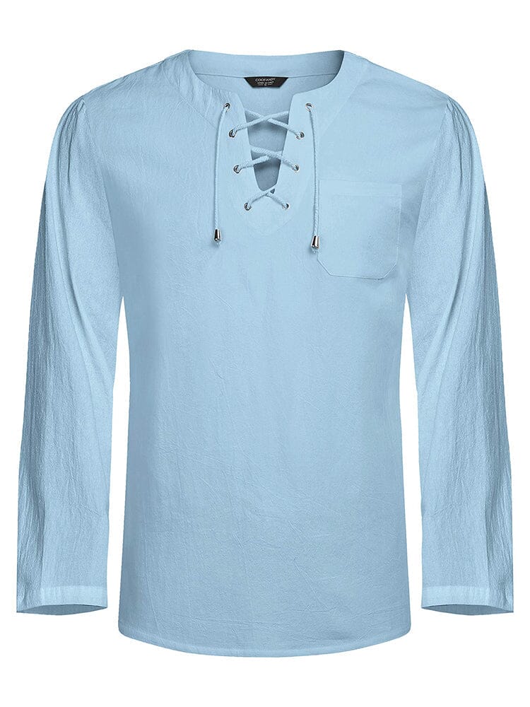 Breathable Solid Drawstring Cotton Linen Shirt (US Only) - Image 16