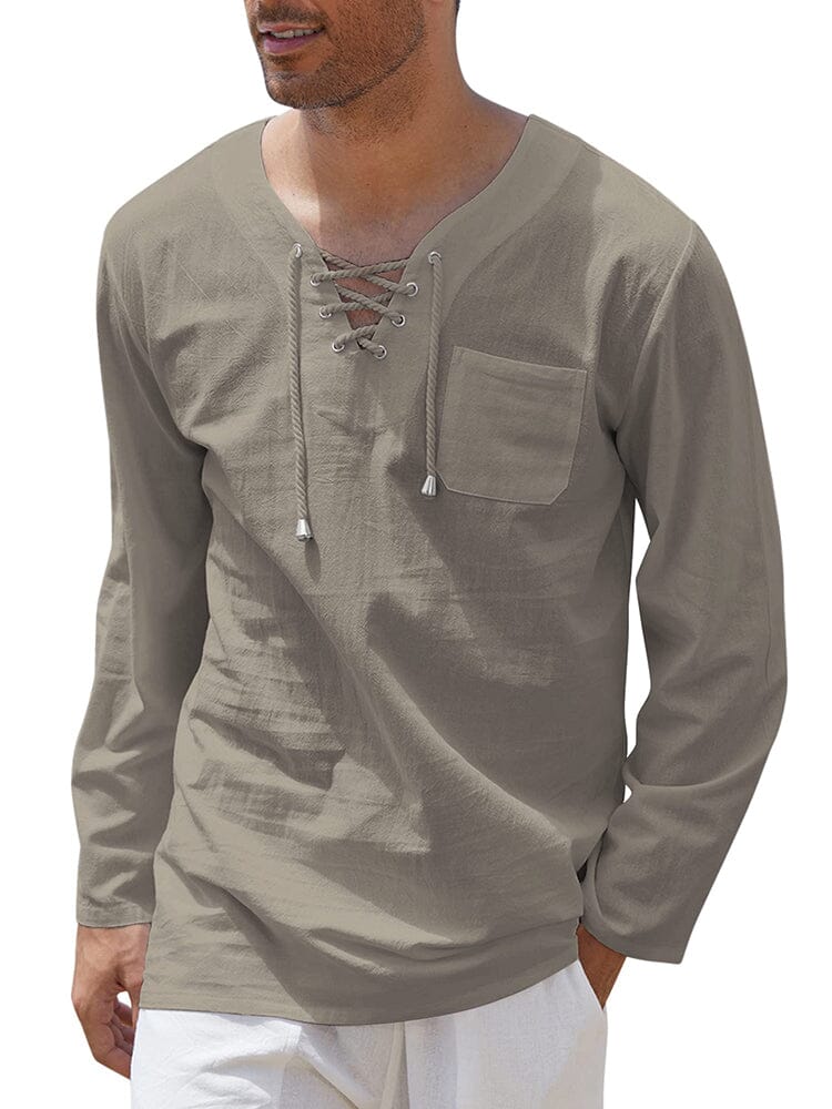 Breathable Solid Drawstring Cotton Linen Shirt (US Only) - Image 4