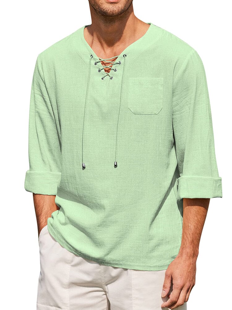 Breathable Solid Drawstring Cotton Linen Shirt (US Only) - Image 9