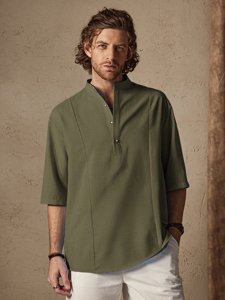 Casual Cotton Linen Mid-sleeve Shirt - Image 2