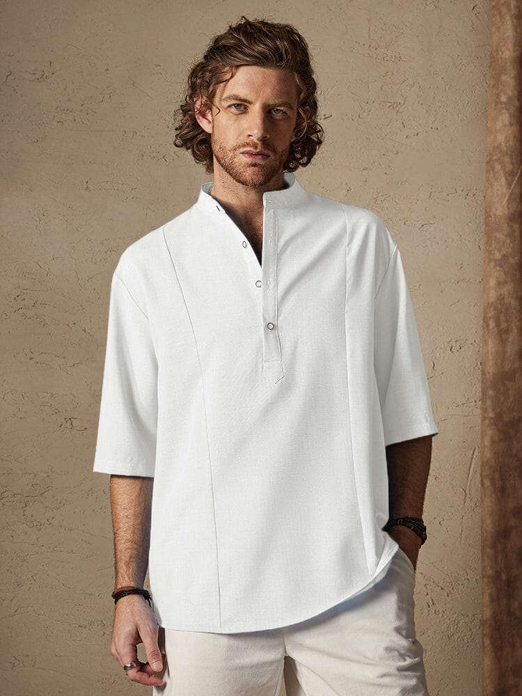 Casual Cotton Linen Mid-sleeve Shirt - Image 5
