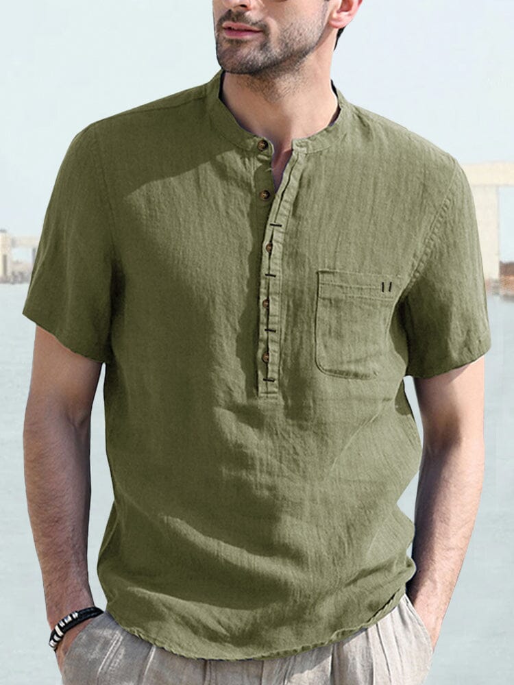 Casual Half Button Cotton Linen Shirt - Image 2