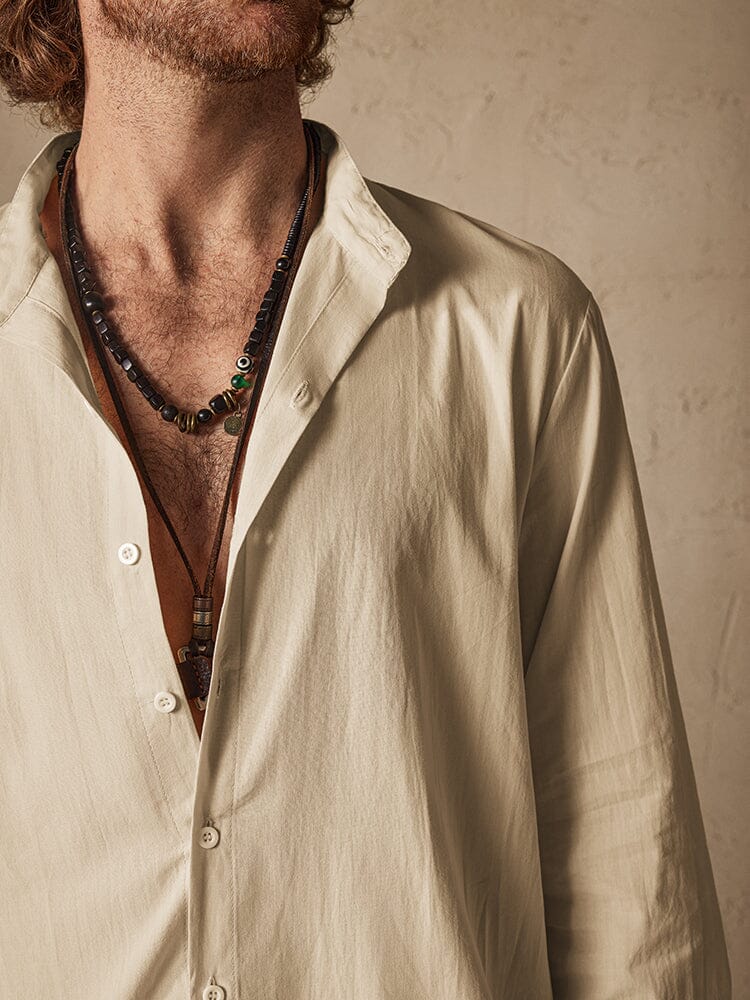 Casual Solid Color Cotton Linen Beach Shirt Set - Image 8