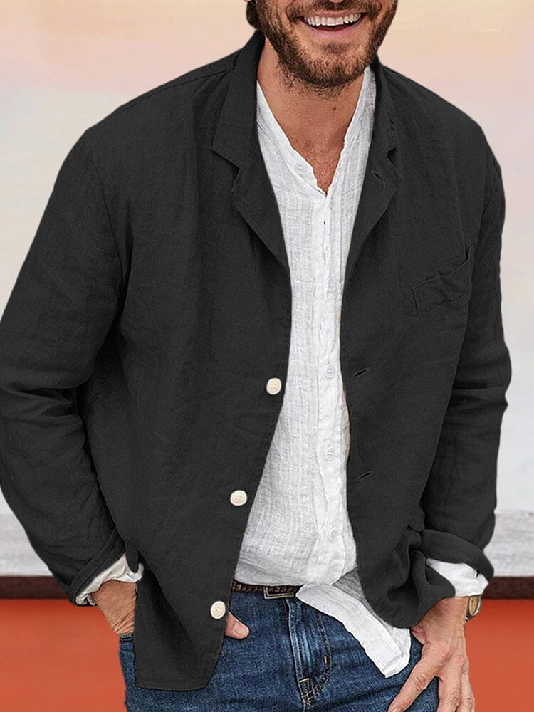 Casual Solid Cotton Linen Blazer - Image 2