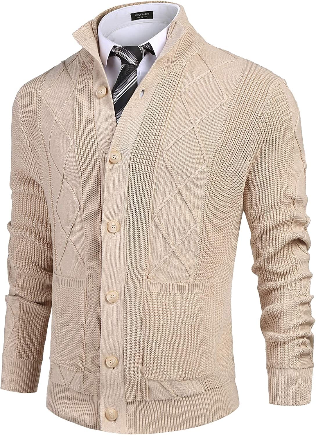 Casual Stand Collar Button Down Cardigan with Pockets (US Only) - Image 4