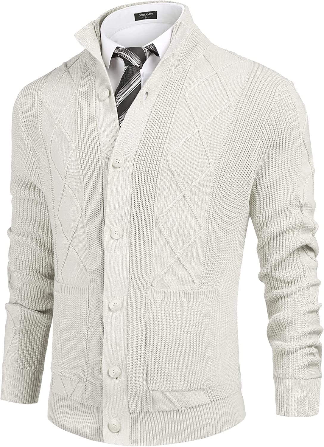Casual Stand Collar Button Down Cardigan with Pockets (US Only) - Image 5