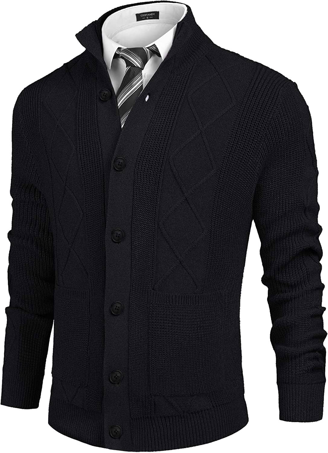 Casual Stand Collar Button Down Cardigan with Pockets (US Only) - Image 7
