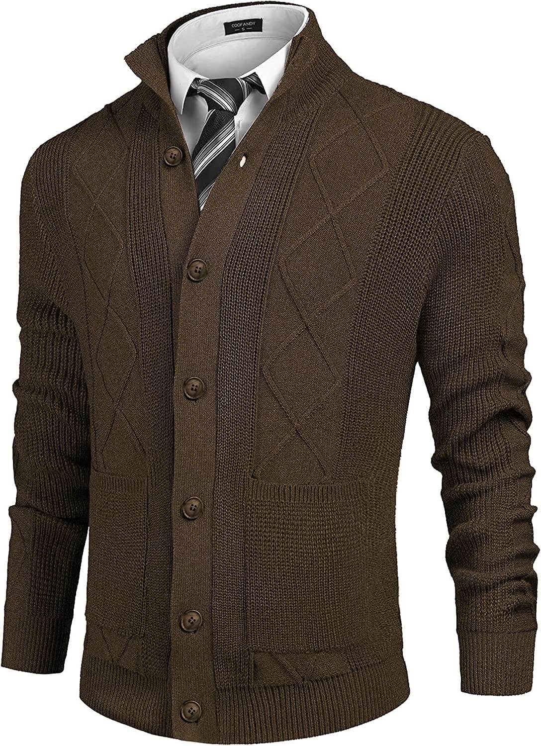 Casual Stand Collar Button Down Cardigan with Pockets (US Only) - Image 9