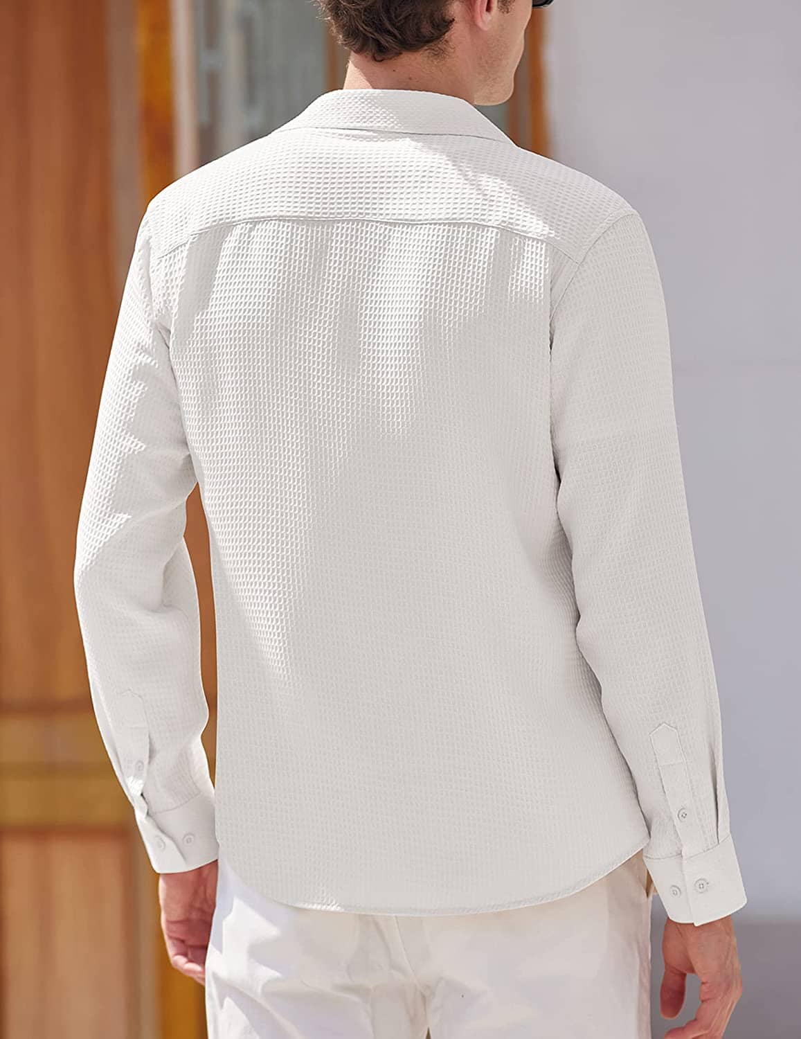 Casual Waffle Button Down Wrinkle Free Shirt (US Only) - Image 8