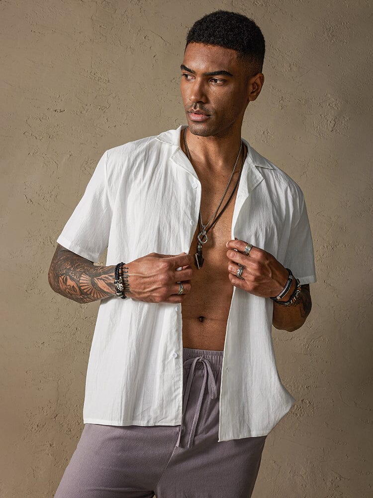 Classic Solid Cotton and Linen Casual Button Shirt - Image 2