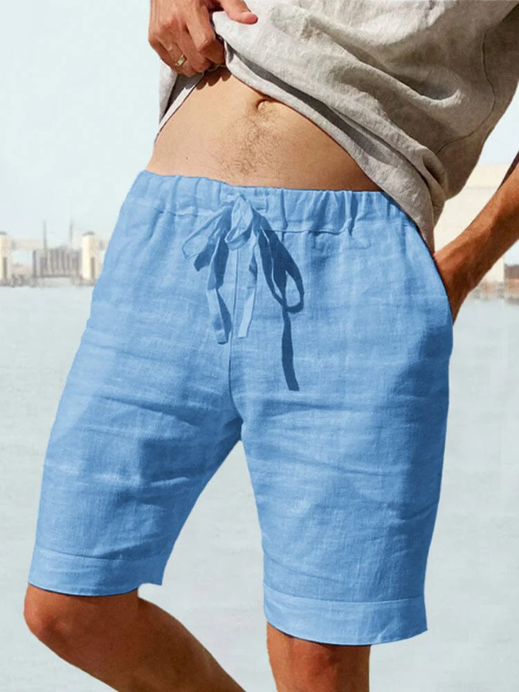 Cotton Linen Drawstring Casual Shorts - Image 2