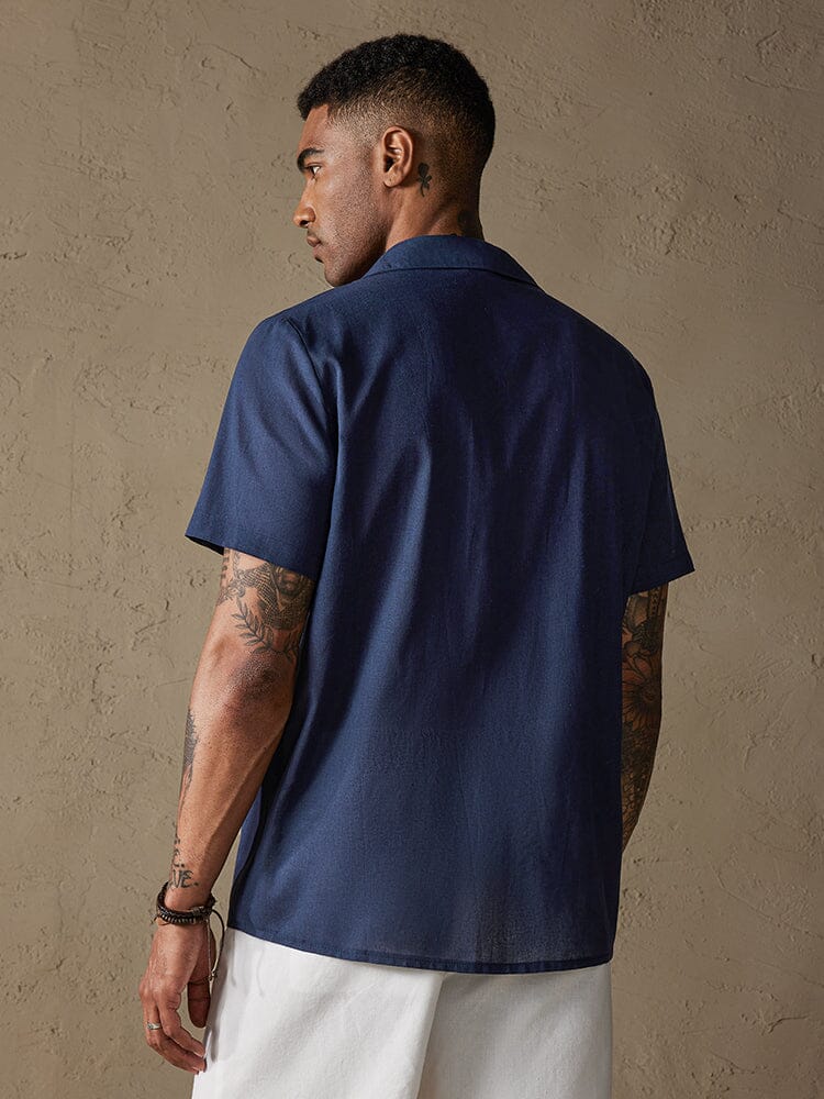 Cotton Linen Solid Color Double Pockets Shirt - Image 10