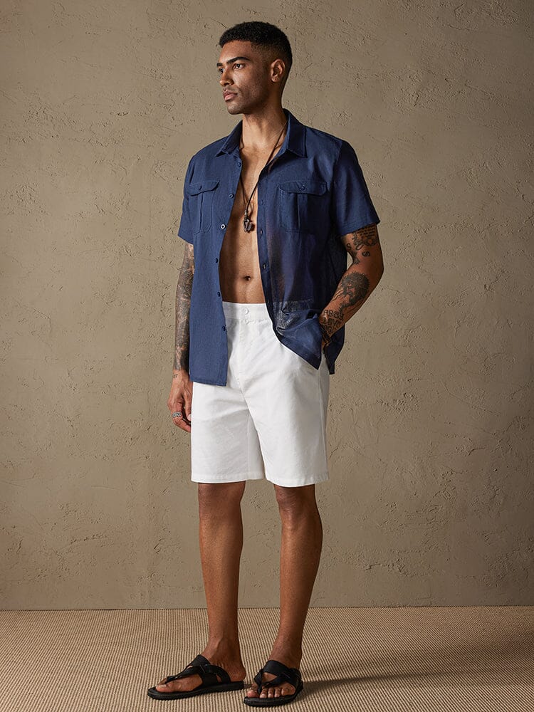 Cotton Linen Solid Color Double Pockets Shirt - Image 11