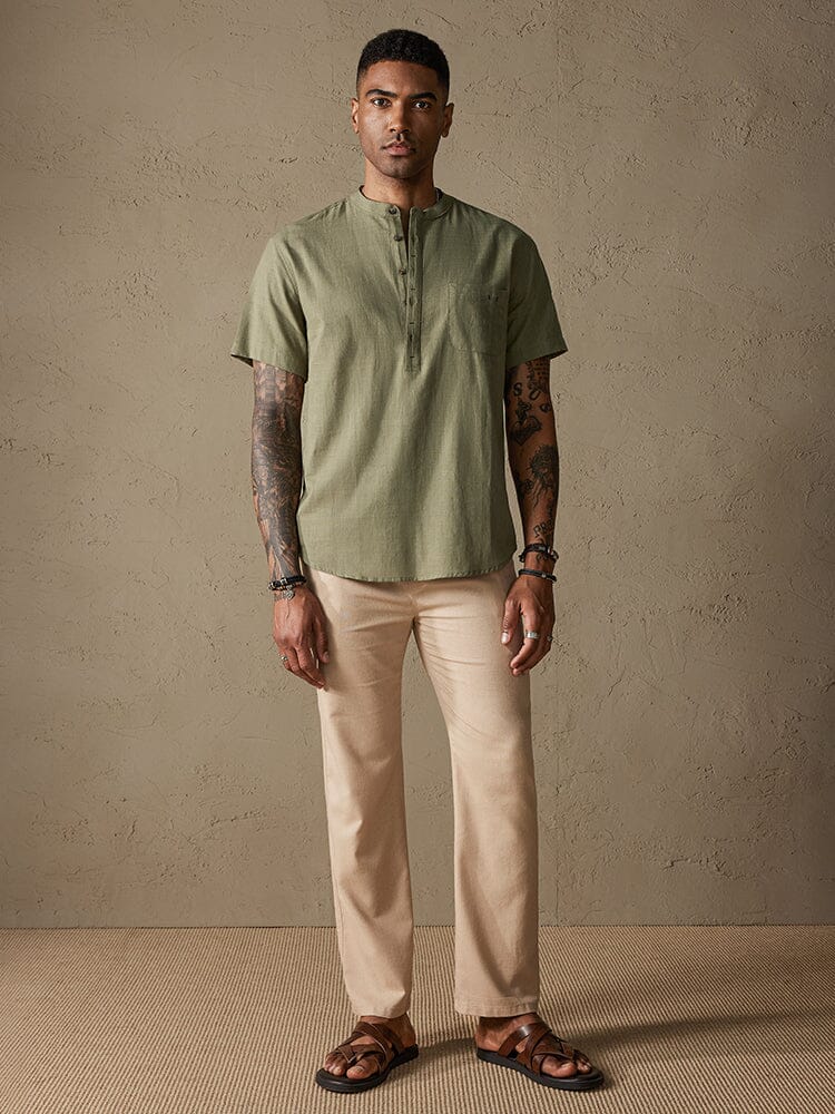 Cozy Half Button Cotton Linen Shirt - Image 12