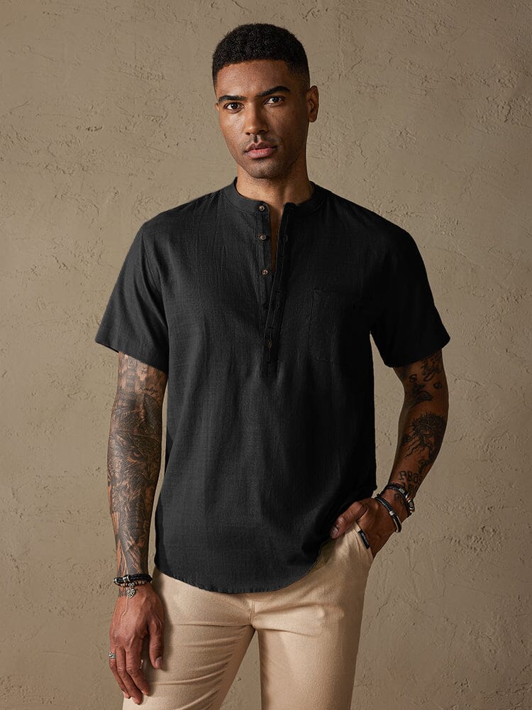 Cozy Half Button Cotton Linen Shirt - Image 2