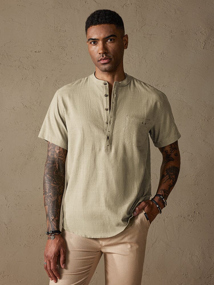 Cozy Half Button Cotton Linen Shirt - Image 3