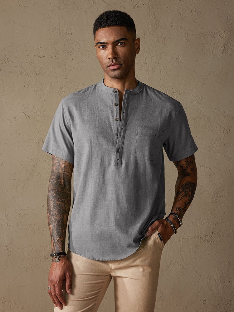 Cozy Half Button Cotton Linen Shirt - Image 4