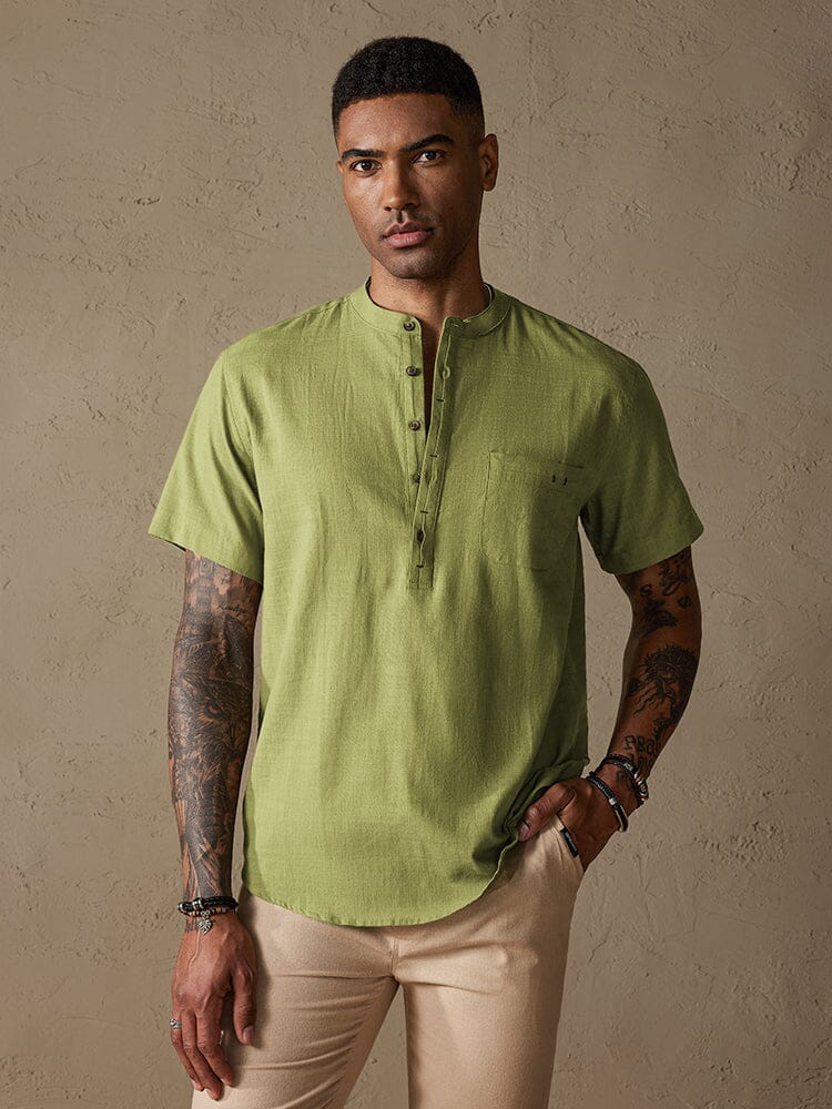 Cozy Half Button Cotton Linen Shirt - Image 5