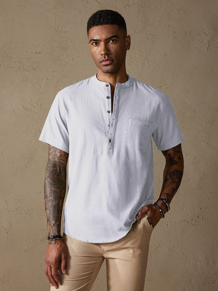 Cozy Half Button Cotton Linen Shirt - Image 7