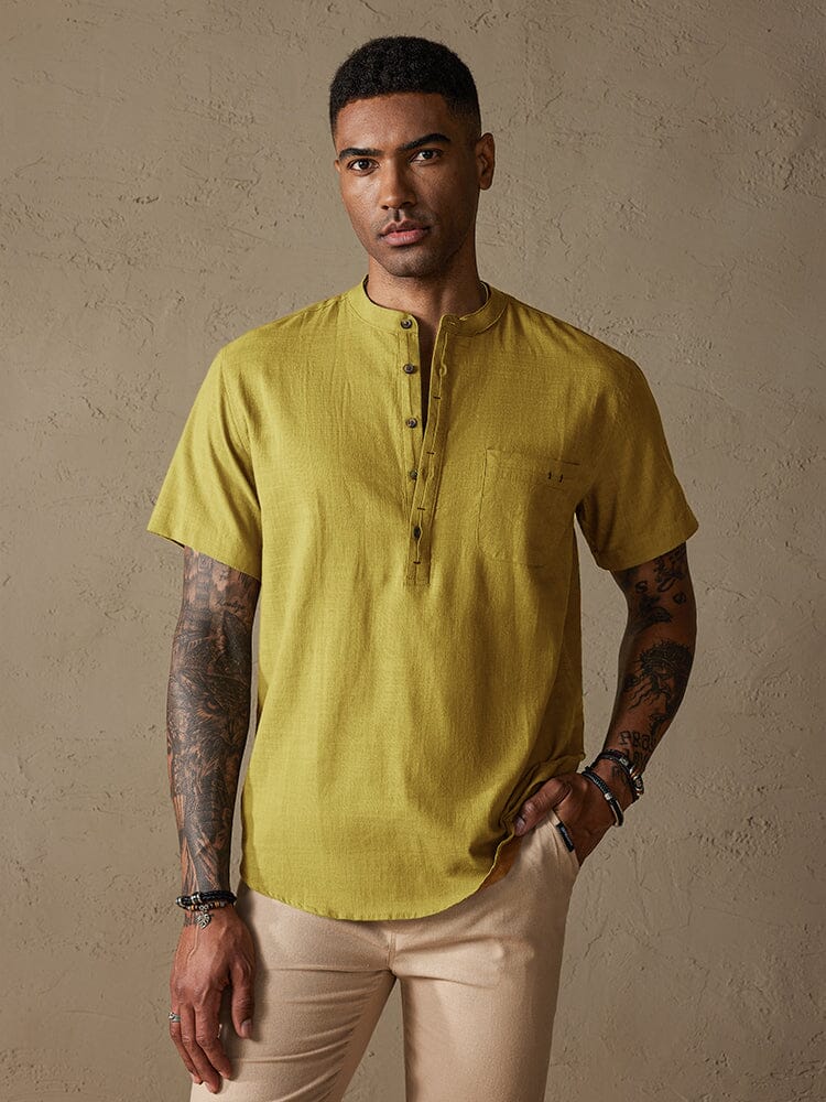 Cozy Half Button Cotton Linen Shirt - Image 8
