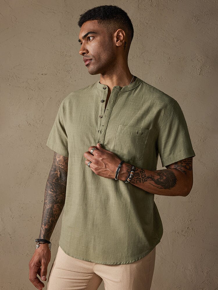 Cozy Half Button Cotton Linen Shirt - Image 9