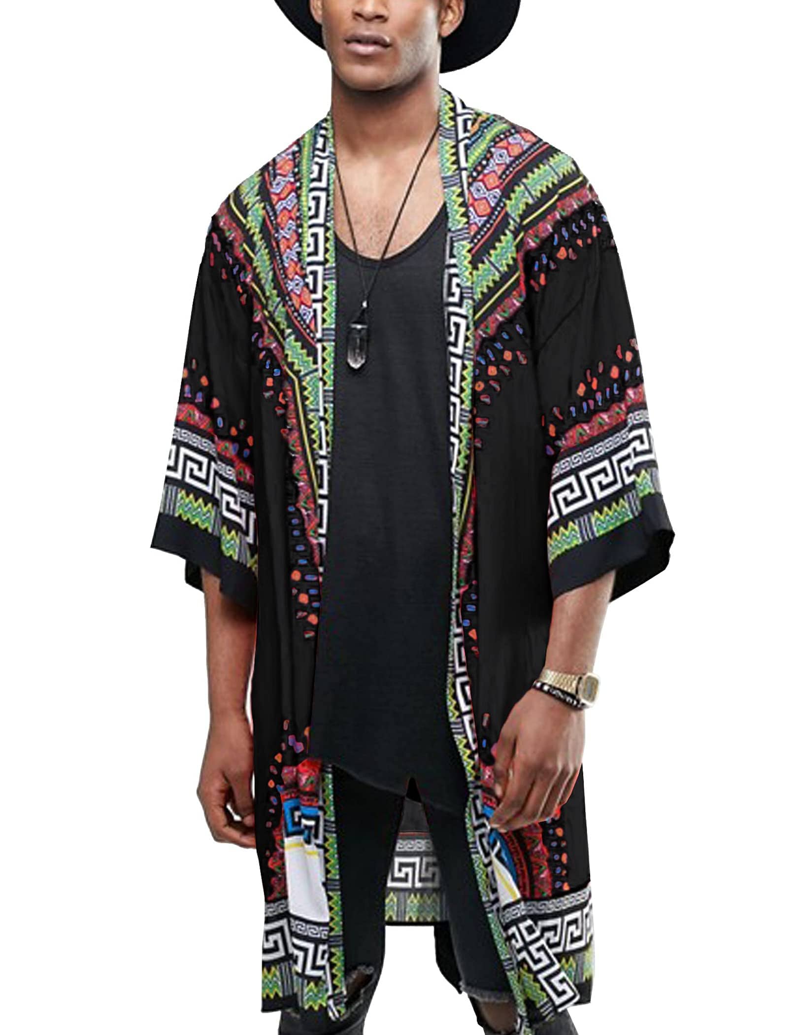 Graphic Ruffle Shawl Collar Lightweight Drape Cape (US Only) - Image 3