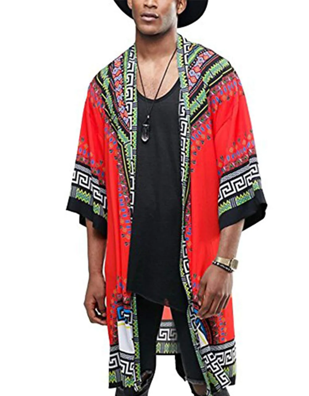 Graphic Ruffle Shawl Collar Lightweight Drape Cape (US Only) - Image 4