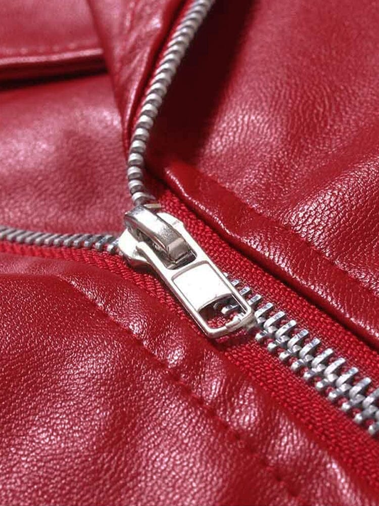 Lapel Zipper Leather Jacket - Image 8