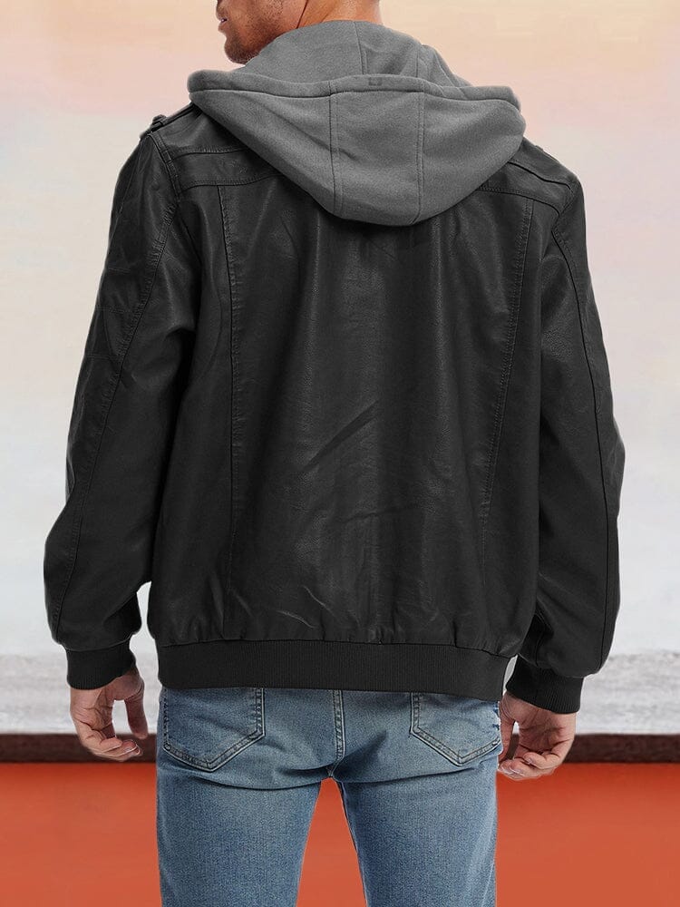 Leather PU Jacket with Removable Hat - Image 10