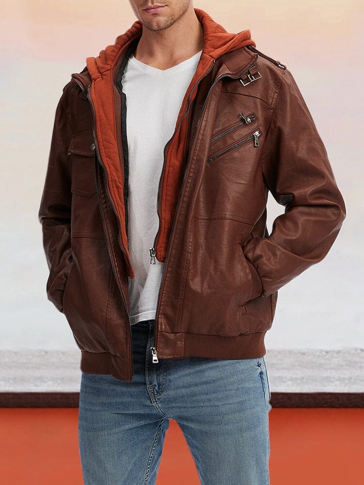 Leather PU Jacket with Removable Hat - Image 11
