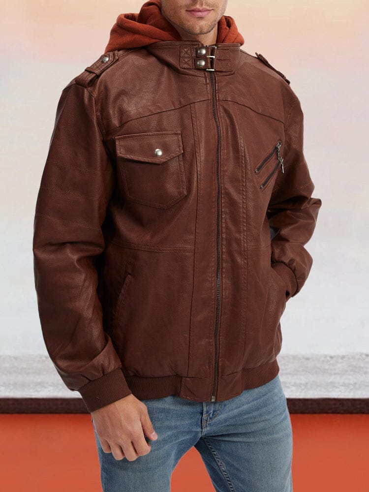 Leather PU Jacket with Removable Hat - Image 13