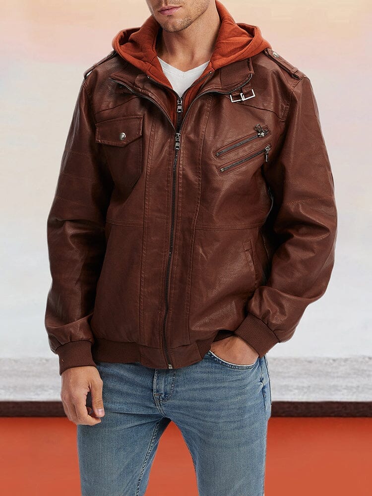 Leather PU Jacket with Removable Hat - Image 14