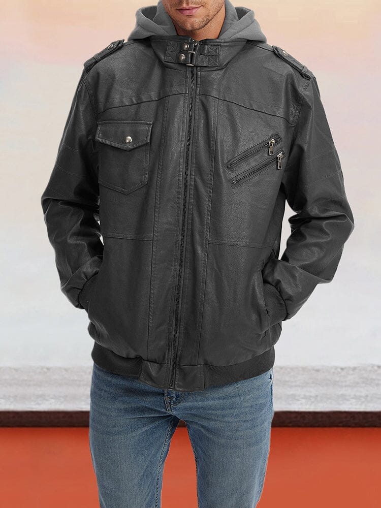 Leather PU Jacket with Removable Hat - Image 4
