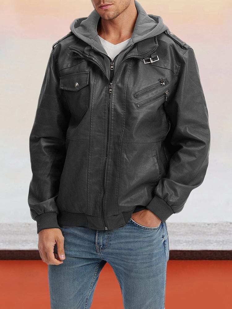 Leather PU Jacket with Removable Hat - Image 5