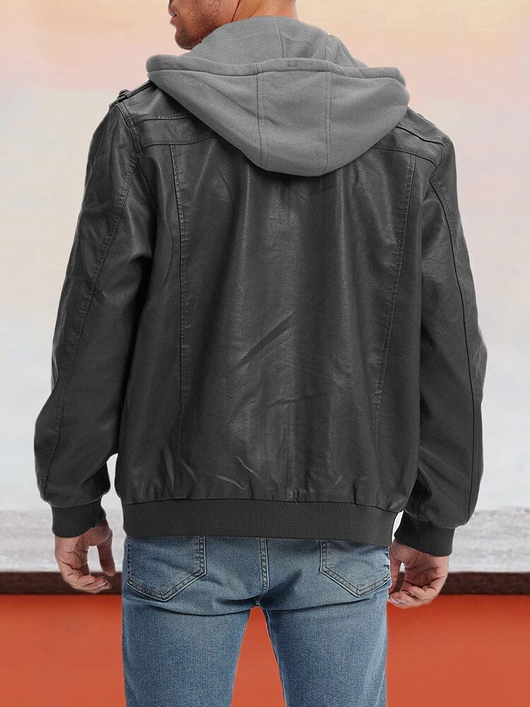 Leather PU Jacket with Removable Hat - Image 6