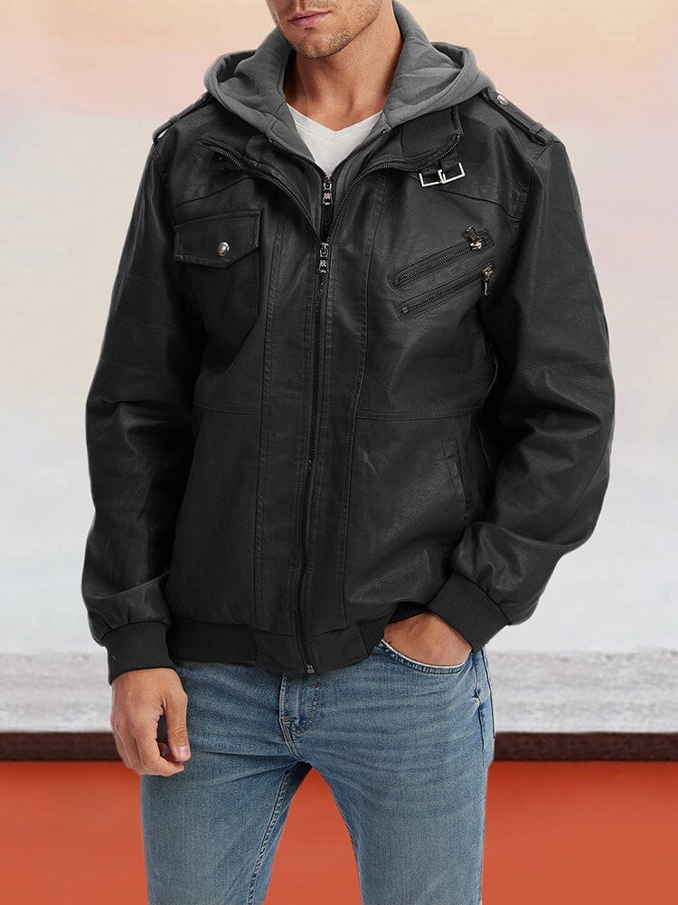 Leather PU Jacket with Removable Hat - Image 7