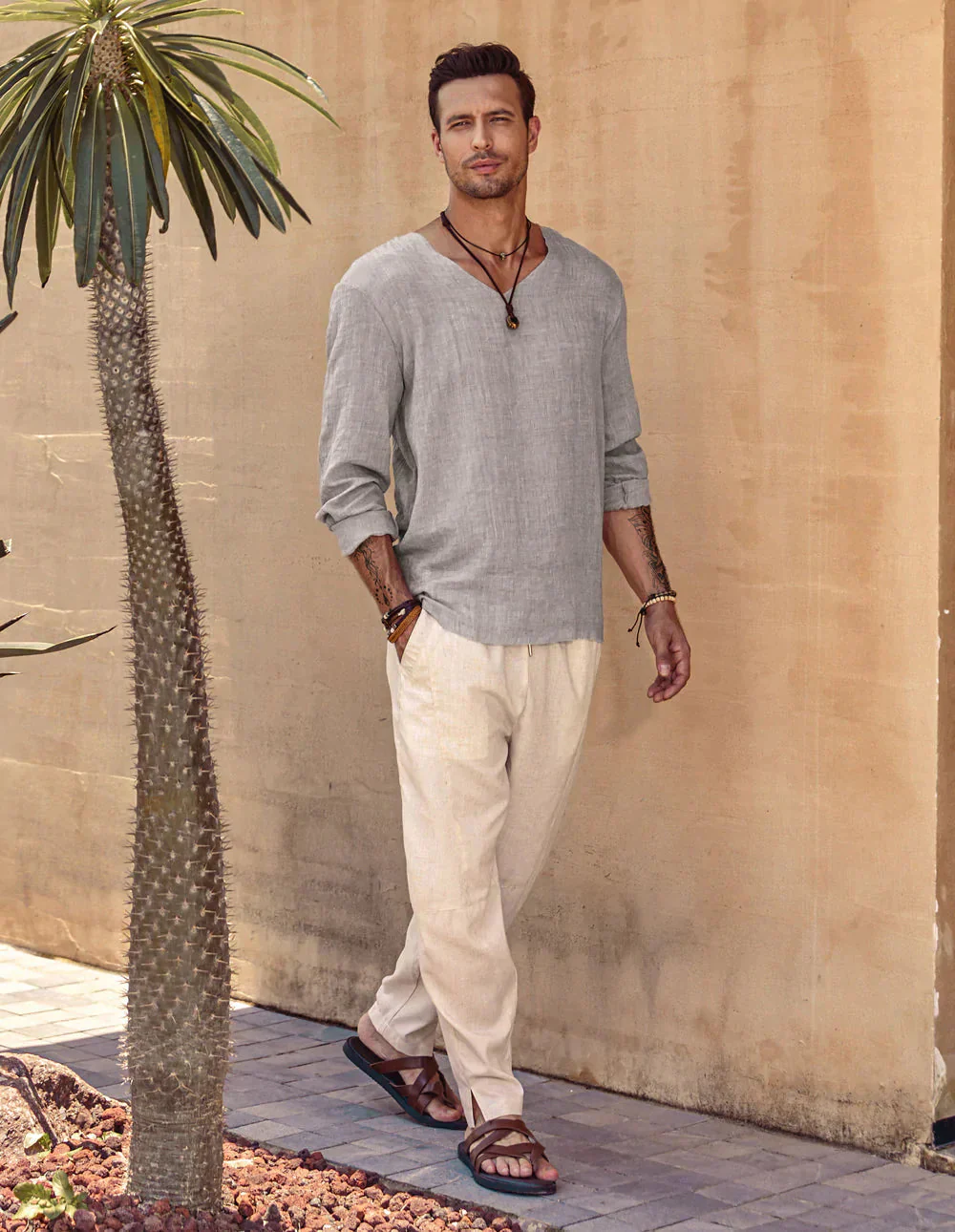 Coofandy Linen Style Simple Long-sleeved Shirt - Image 5