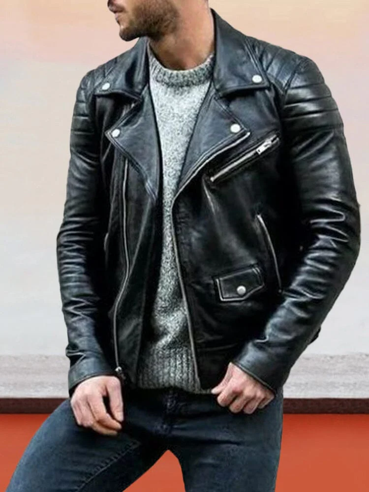Punk Motorcycle Leather Jacket - Image 3