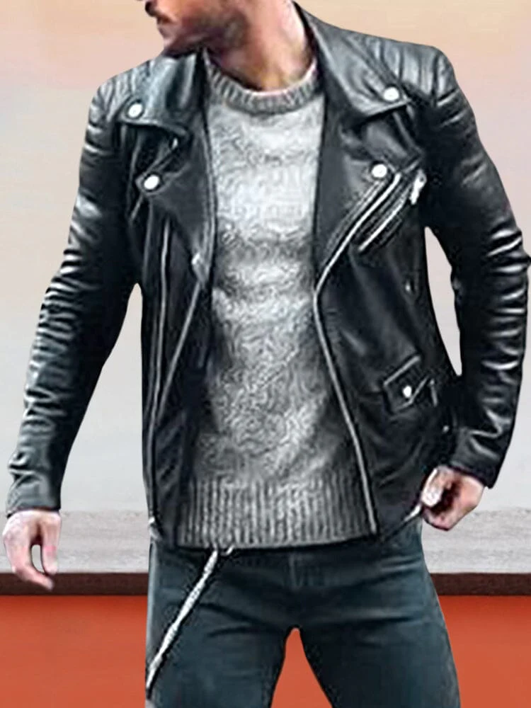 Punk Motorcycle Leather Jacket - Image 4