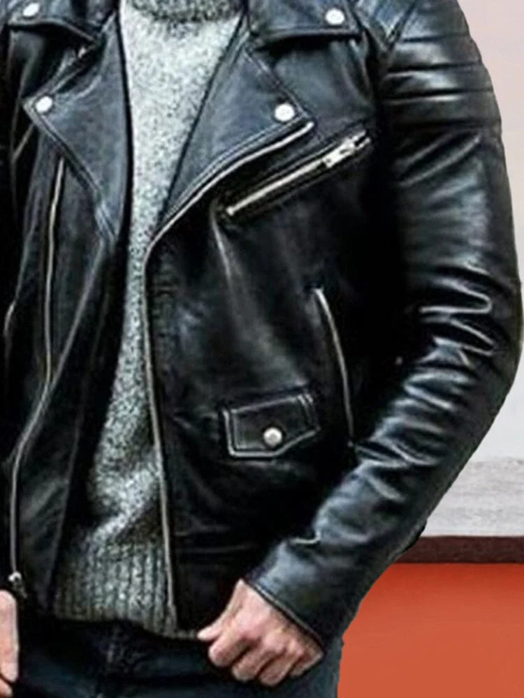 Punk Motorcycle Leather Jacket - Image 5