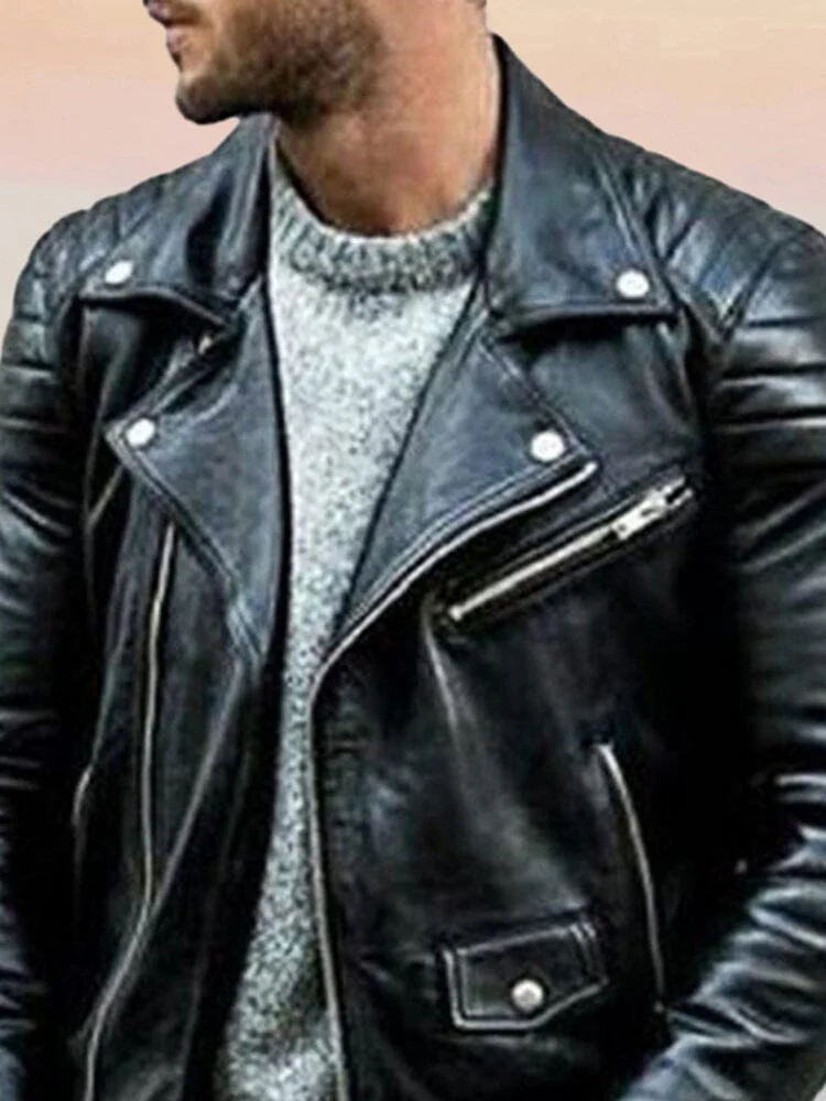 Punk Motorcycle Leather Jacket - Image 6