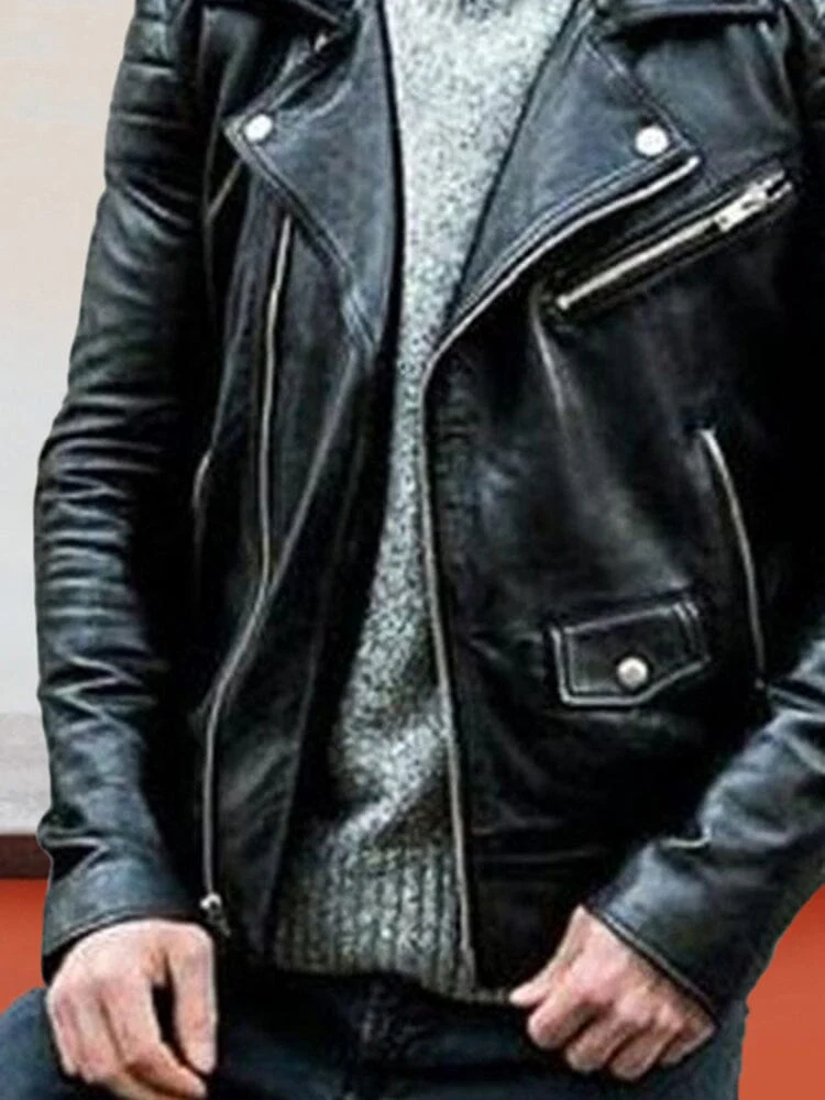 Punk Motorcycle Leather Jacket - Image 7