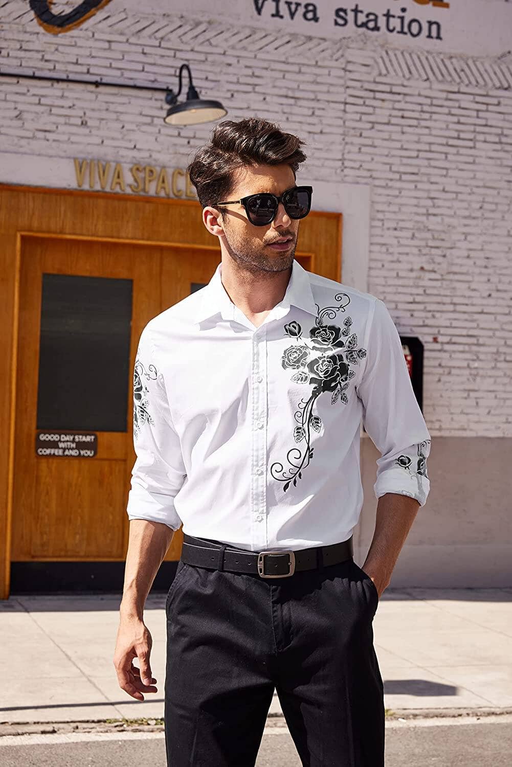 Rose Printed Slim Fit Dress Shirts (US Only) - Image 11