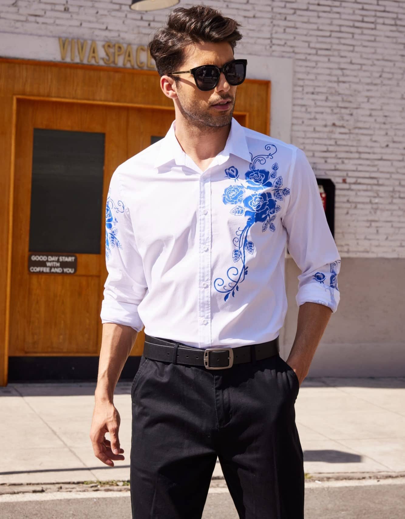 Rose Printed Slim Fit Dress Shirts (US Only) - Image 12