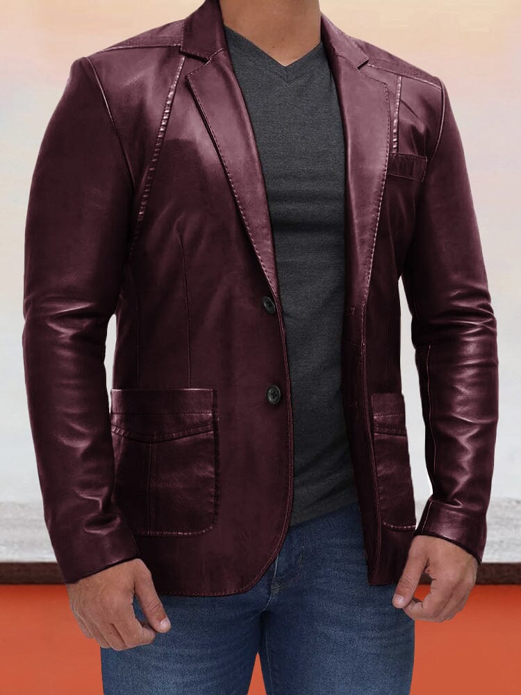 Vintage Stylish Leather Blazer Jacket - Image 3